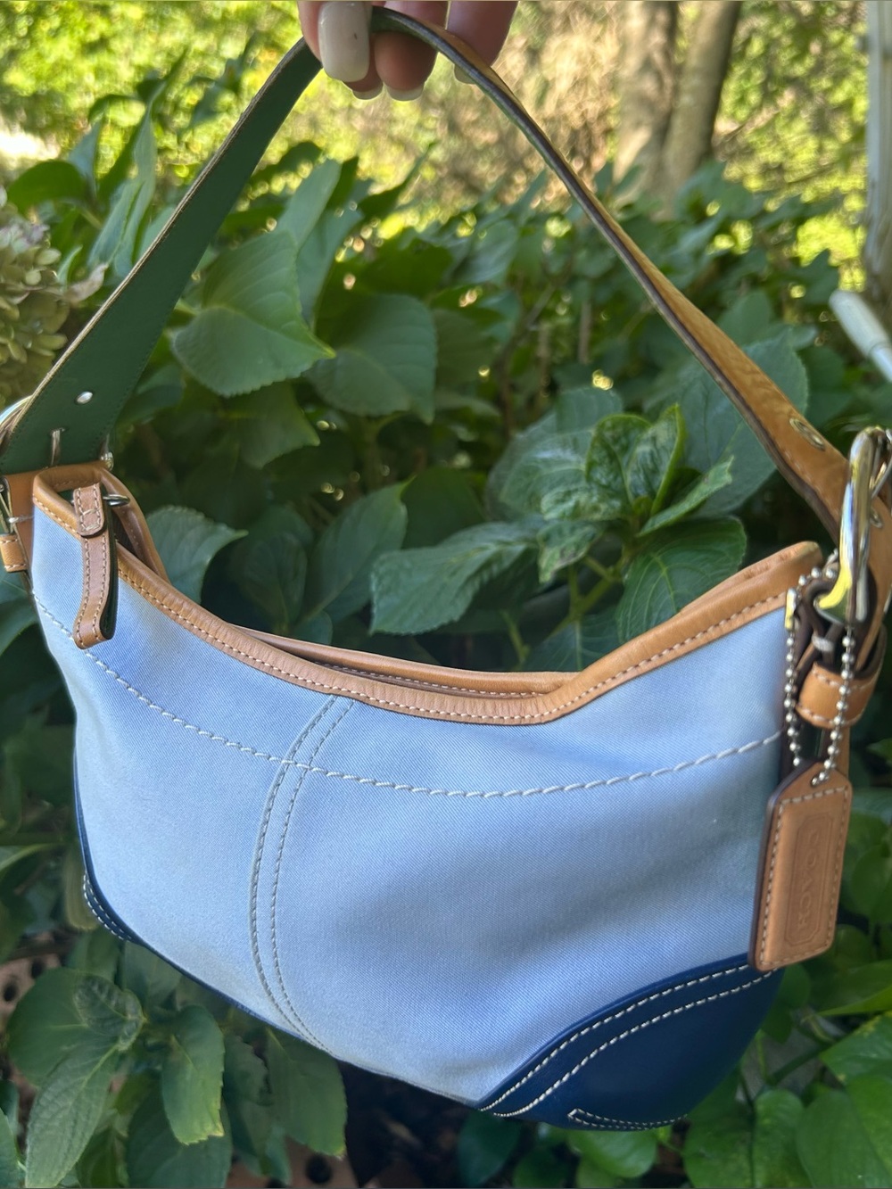 Y2K Vintage Coach SoHo Blue Twill Canvas Navy Leather Mini Shoulder Bag 9508